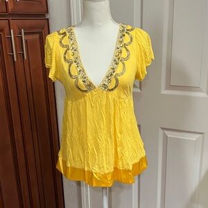 Y2K Juicy Girl Yellow Embellished Blouse Size:M
